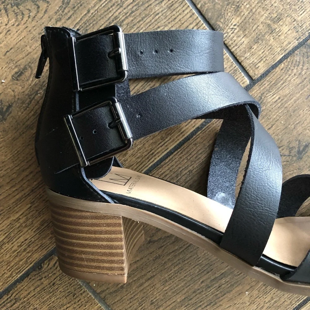 Material Girl Black Strappy Block Heel Sandals